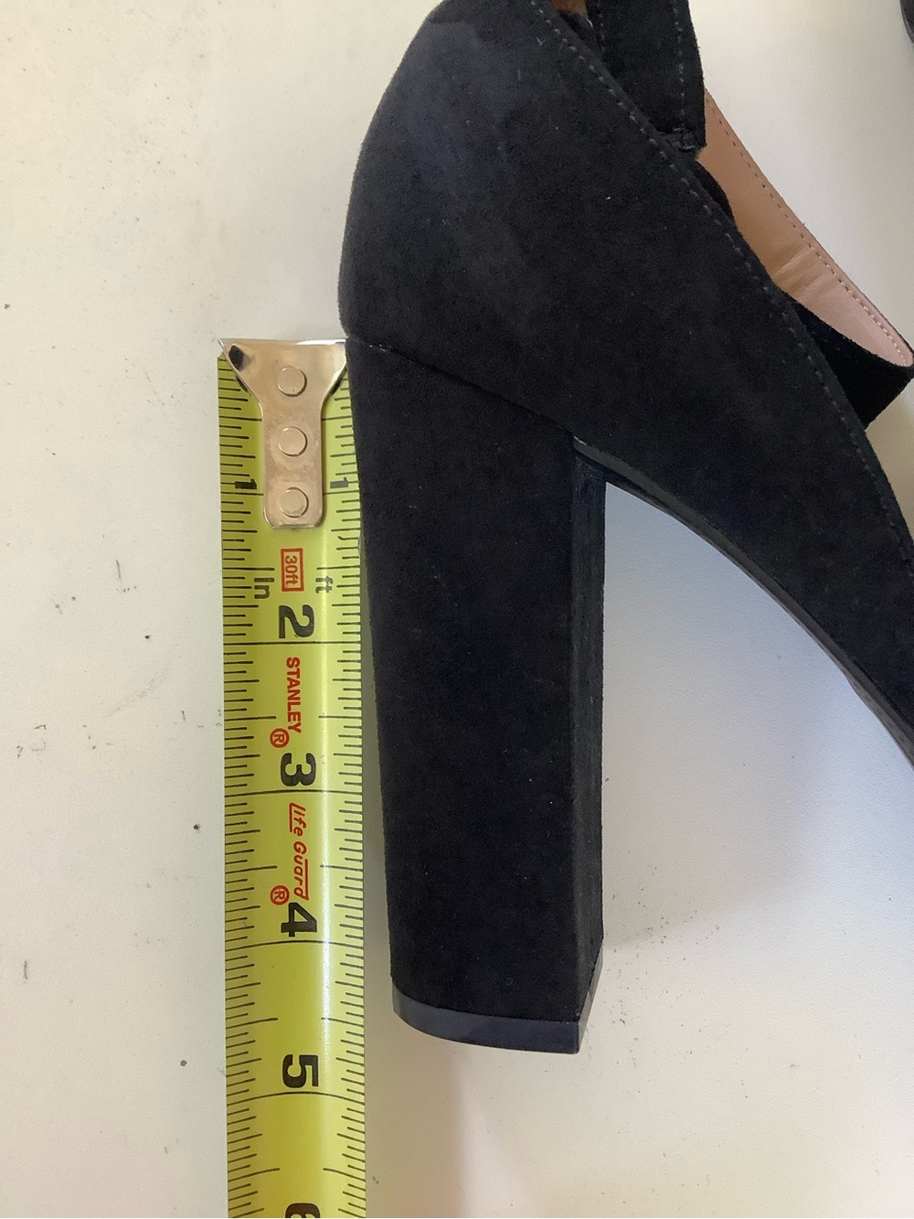 American Eagle Black Suede Platform Peep-Toe Heels with Ankle Buckle 5.5 - Picture 6 of 7